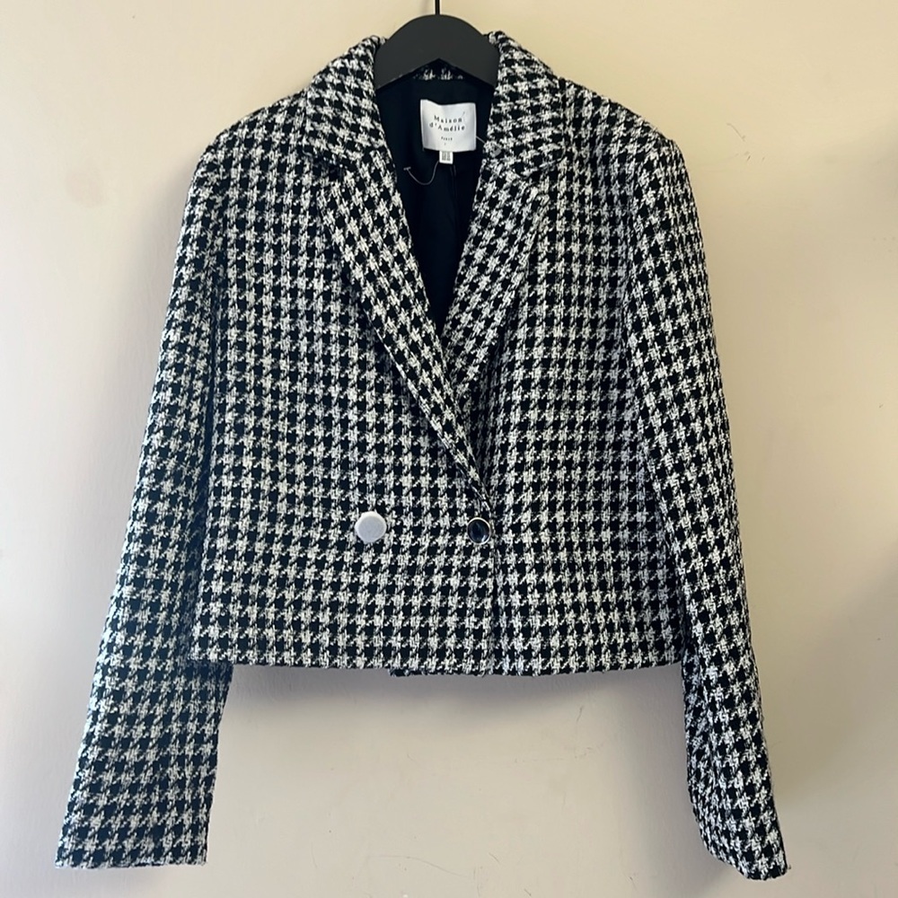 Maison d’Amelie Houndstooth Doble Breasted Crop Blazer Size 10